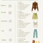 100 piece capsule wardrobe graphic featuring pieces for winter, spring, summer and fall