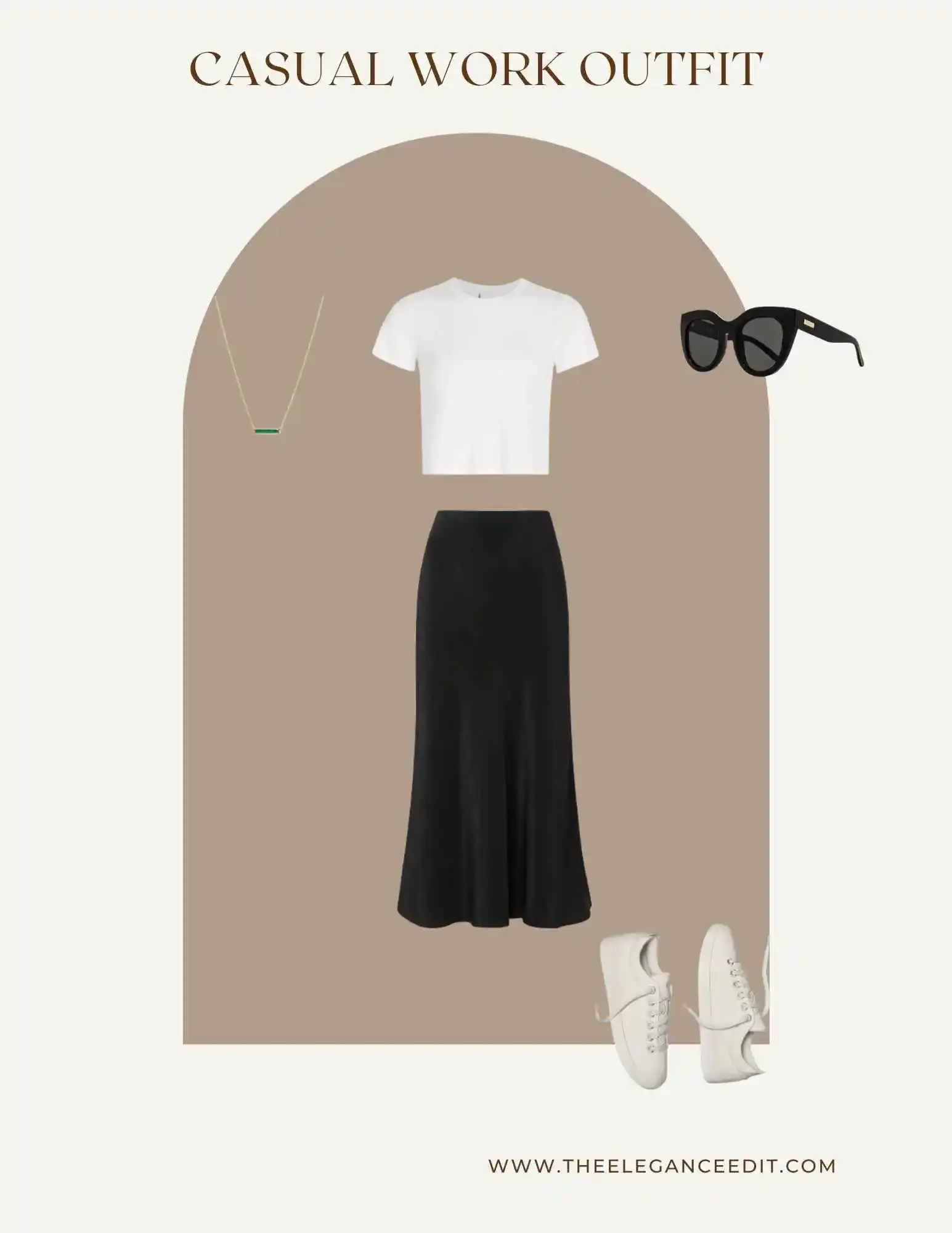 office capsule wardrobe outfit with silk midi skirt and t-shirt