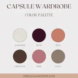 Minimalist capsule wardrobe color palette with plum, rose and rust colors