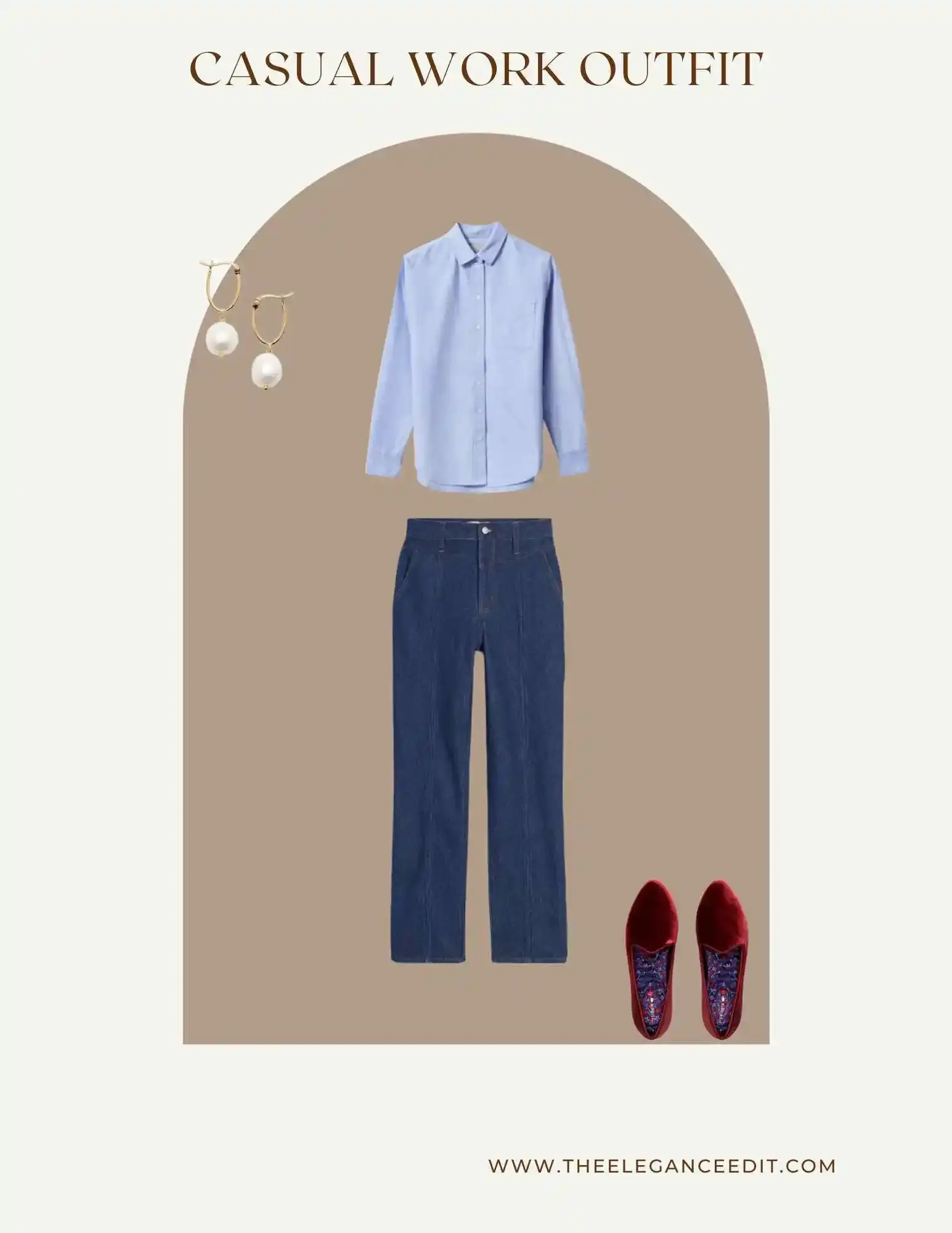 Jeans and oxford shirt work outfit idea