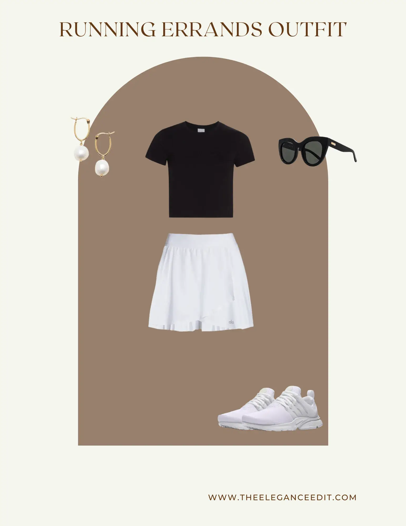 running errands athleisure outfit with tennis skirt and t-shirt