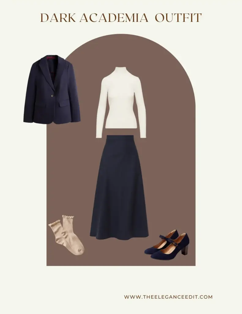 Dressy Dark Academia winter look with wool skirt and mary janes