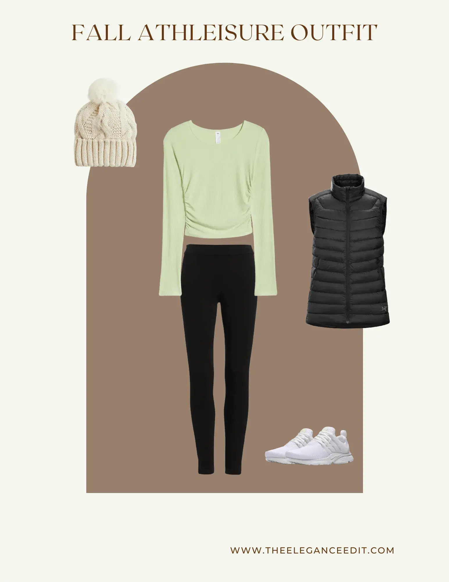 fall athleisure outfit with puffer vest