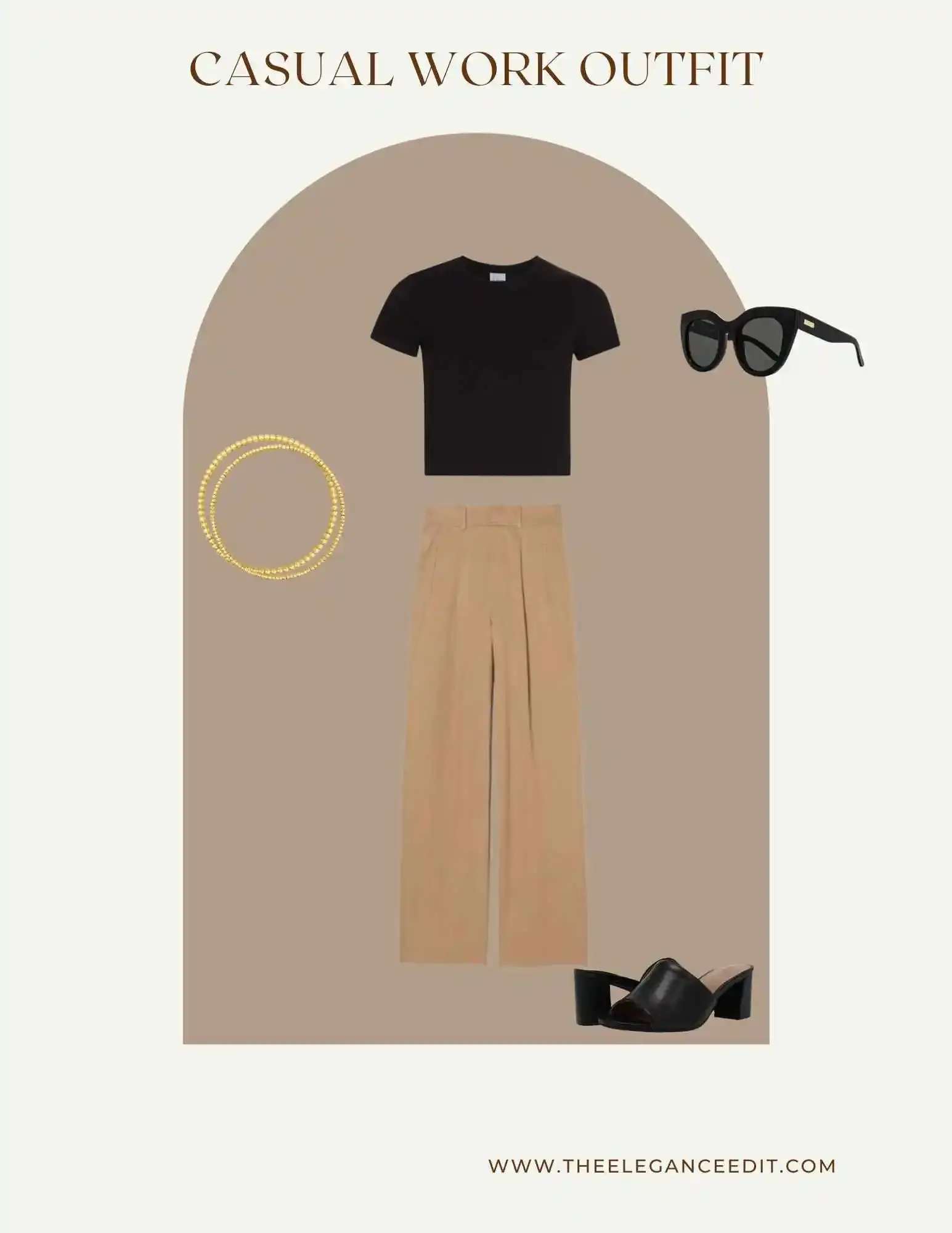 neutral colored office outfit with trousers and t-shirt