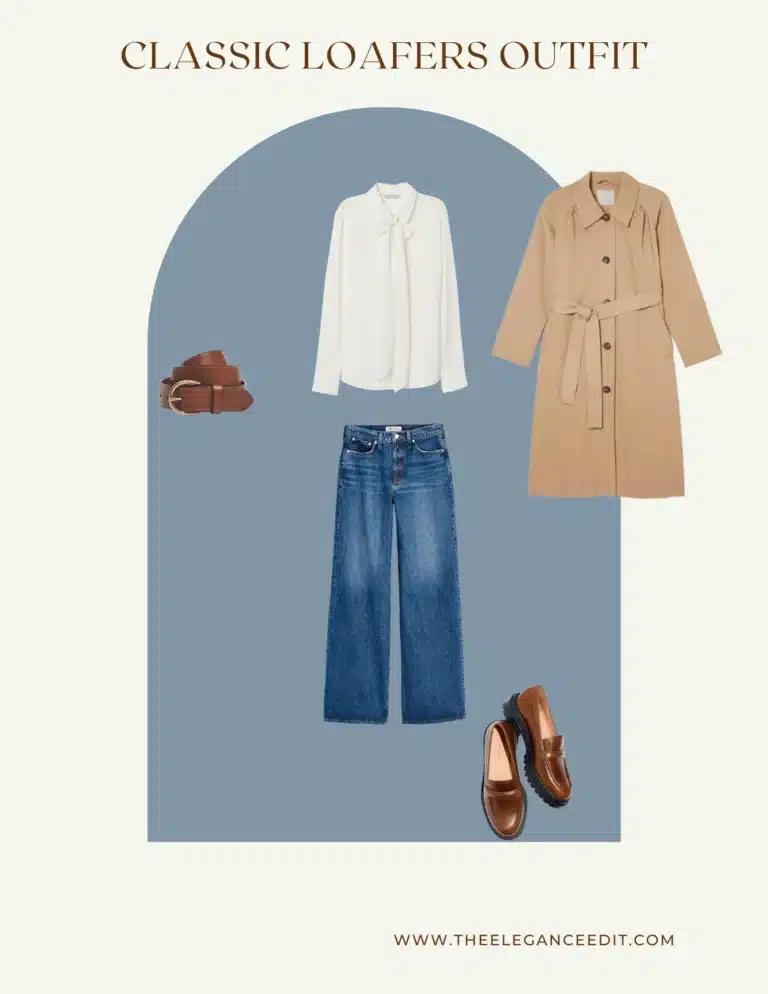 Lug Sole Loafers Outfit with trench coat and jeans