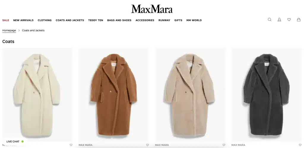 MaxMara teddy coats on the brand's website