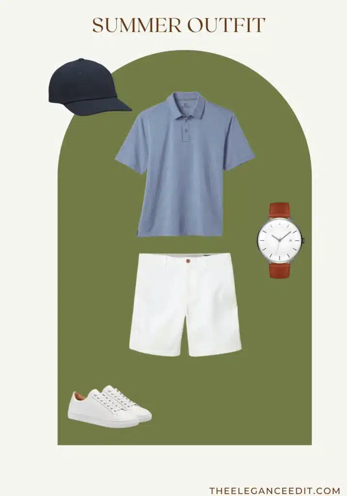 Men's Summer Capsule Warsrobe Outfit with Polo and Chino Shorts