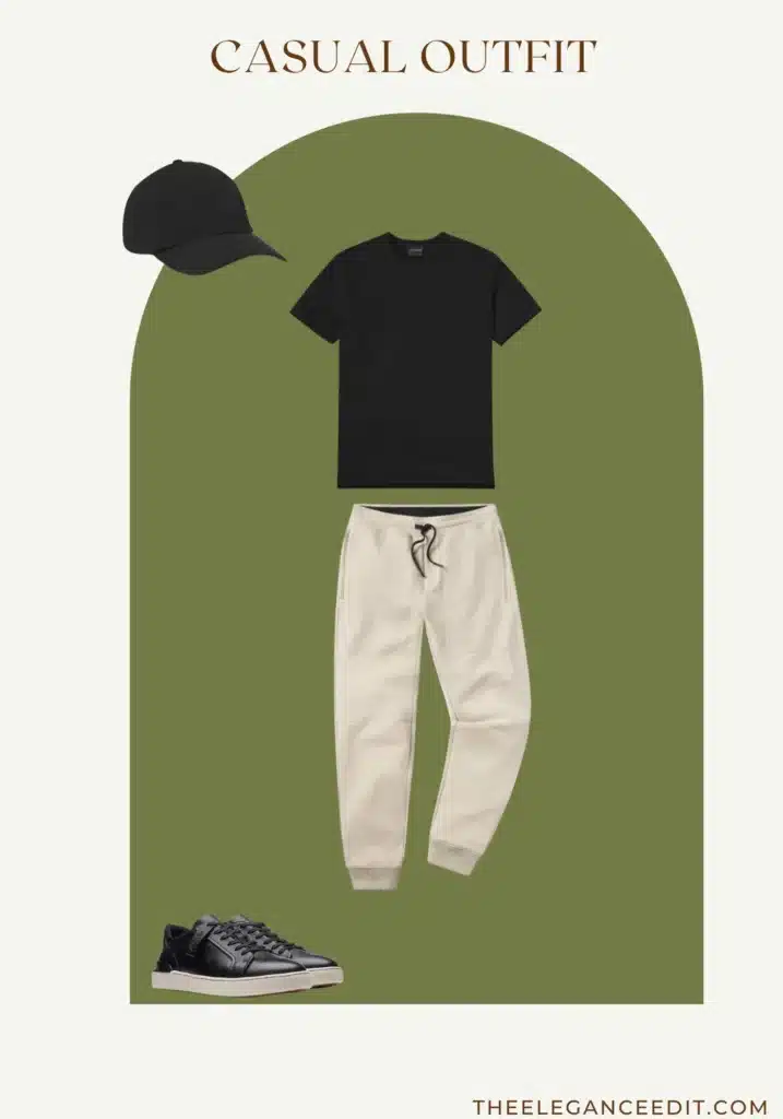 Men's casual outfit joggers and baseball cap