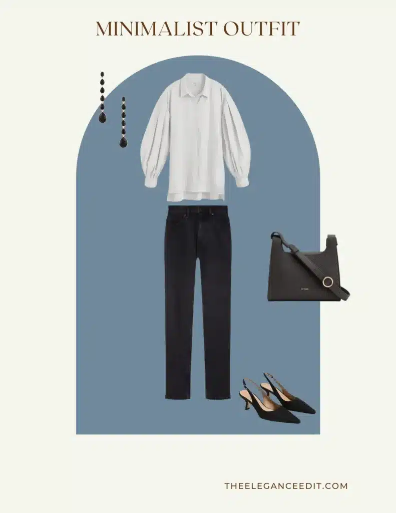 Minimalist Capsule Outfit for Office with slingback heels and white button down shirt