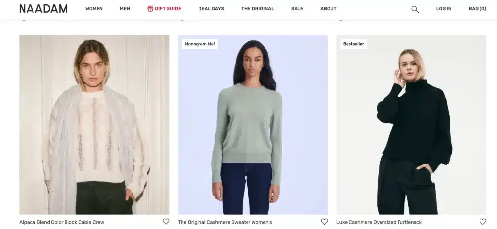 NAADAM brand like Everlane offering Cashmere sweaters for women