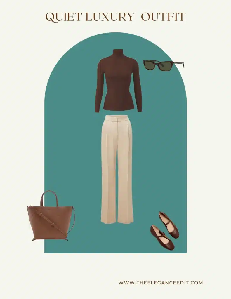 QUIET LUXURY OUTFIT OFFICE with trousers and turtleneck with flats