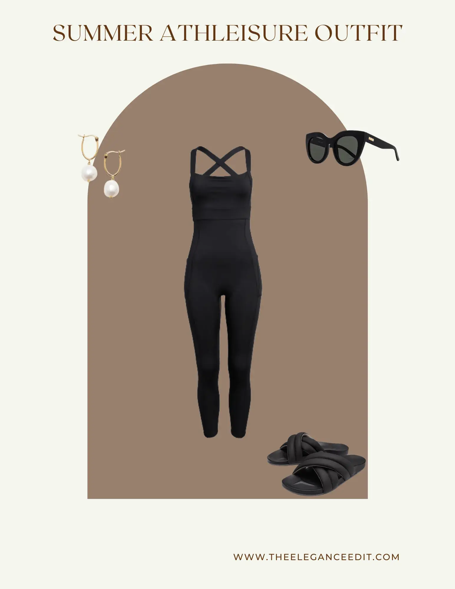jumpsuit and slides athleisure outfit