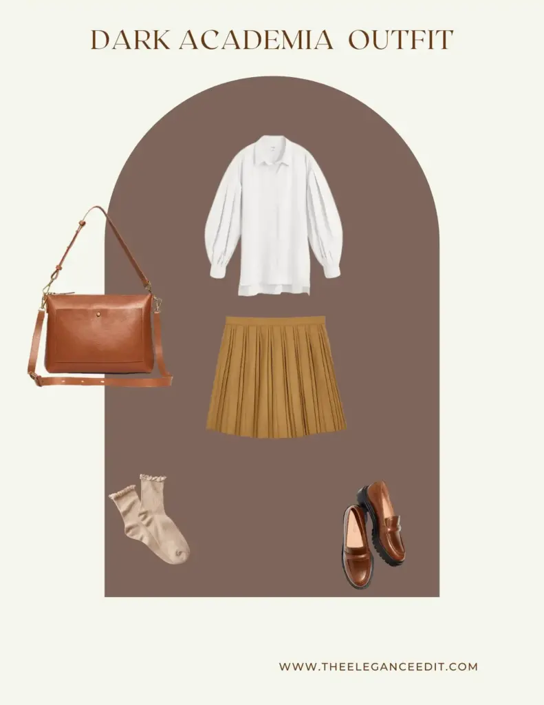 Dark Academia Summer Outfit with pleated mini skirt and loafers