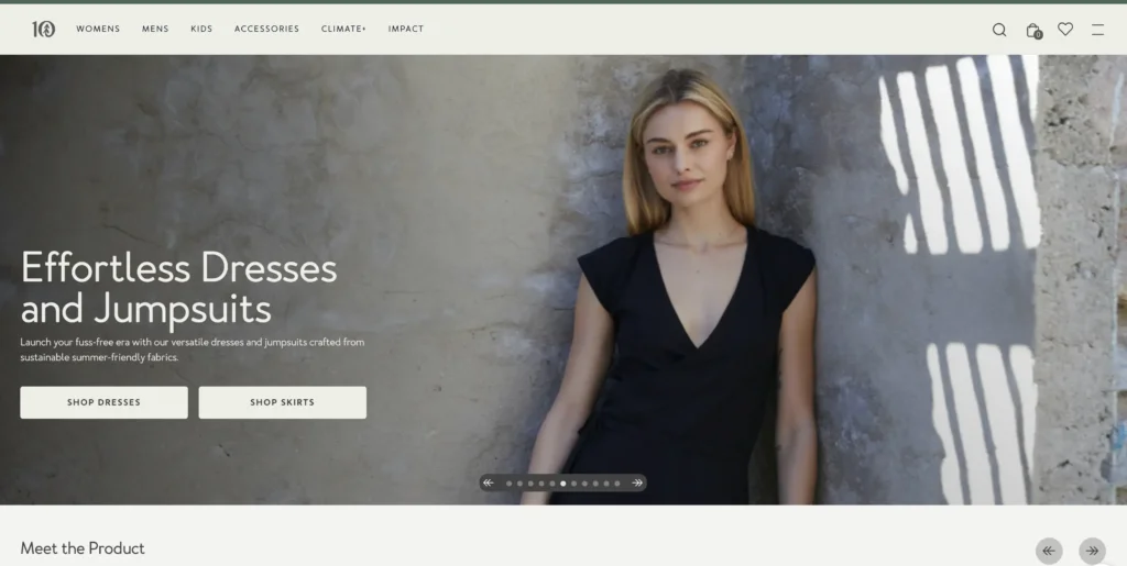 homepage of sustainable capsule wardrobe brand tentree