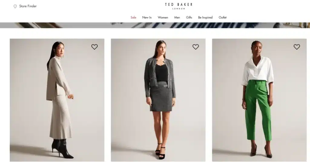 Ted Baker Women's Clothing page on Website