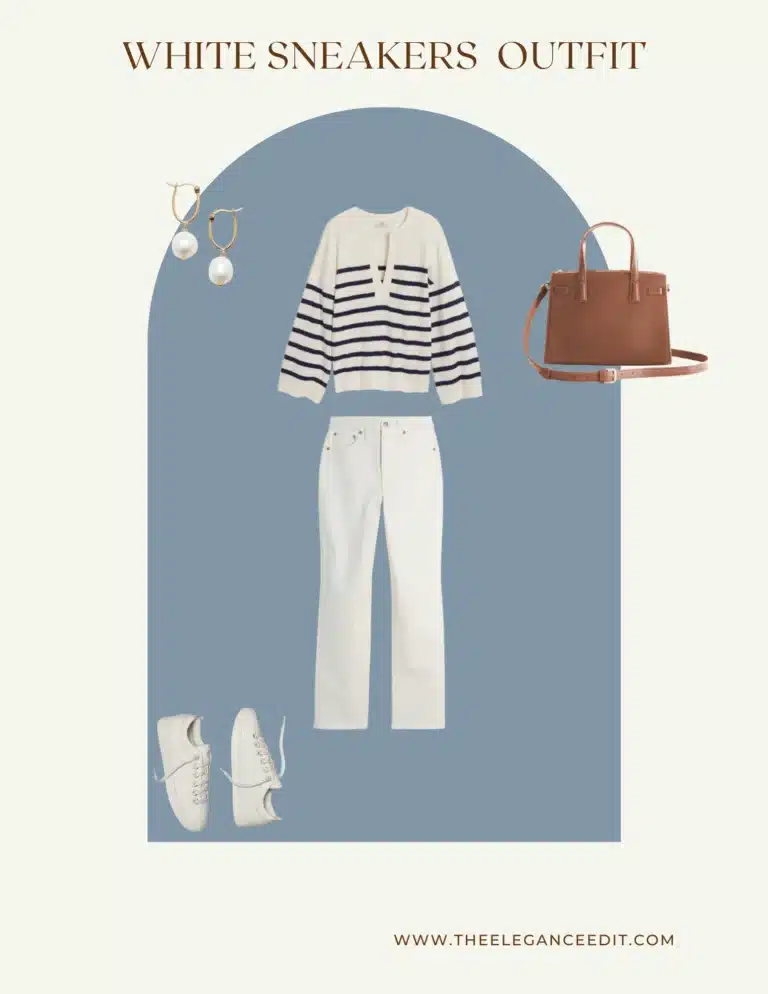 how to style white sneakers with white jeans and striped sweater