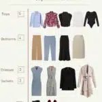 Work Capsule Wardrobe with tops, pants, blazer, and dresses