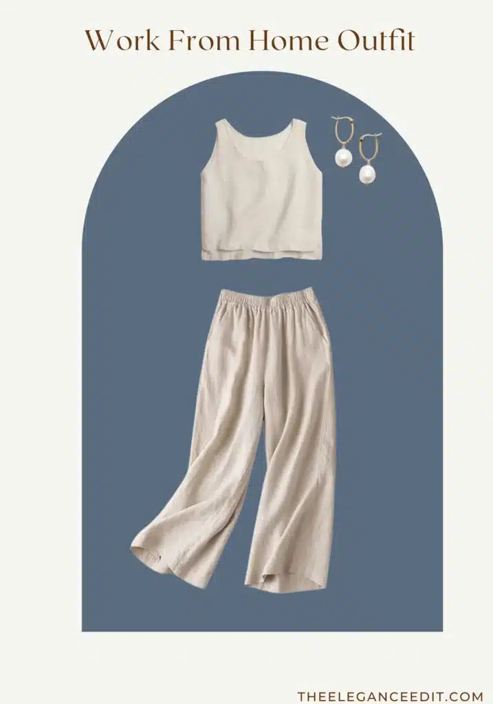 Work from home outfit idea with linen tank top and linen pants