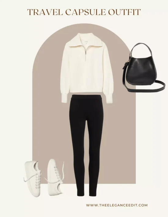 airport travel outfit with leggings and sneakers