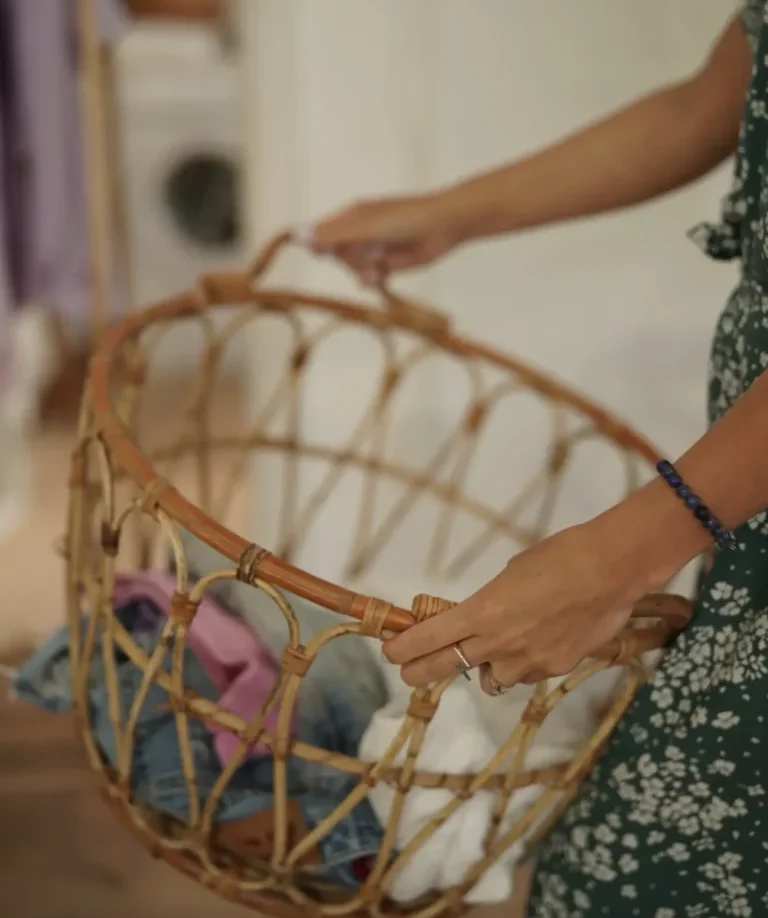 laundry basket filled with ethically made clothing