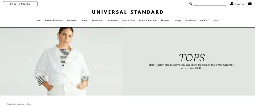 Universal Standard Tops for women size inclusive message