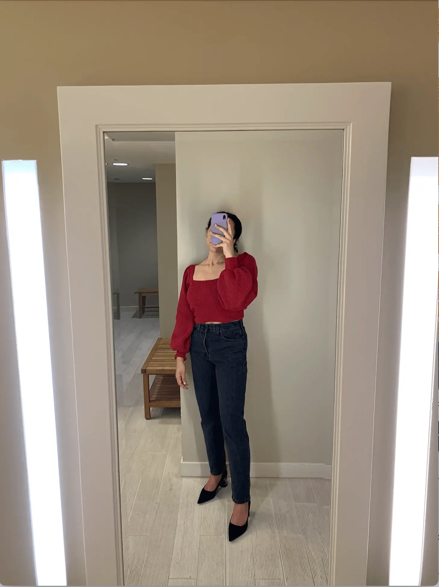 winter brunch outfit idea with jeans and sweater