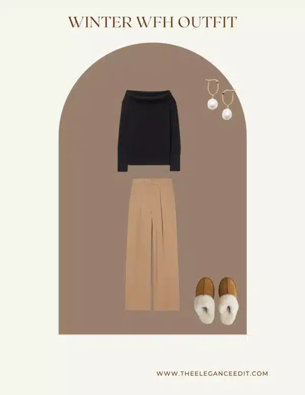 winter work from home capsule wardrobe outfit with sweater and slippers