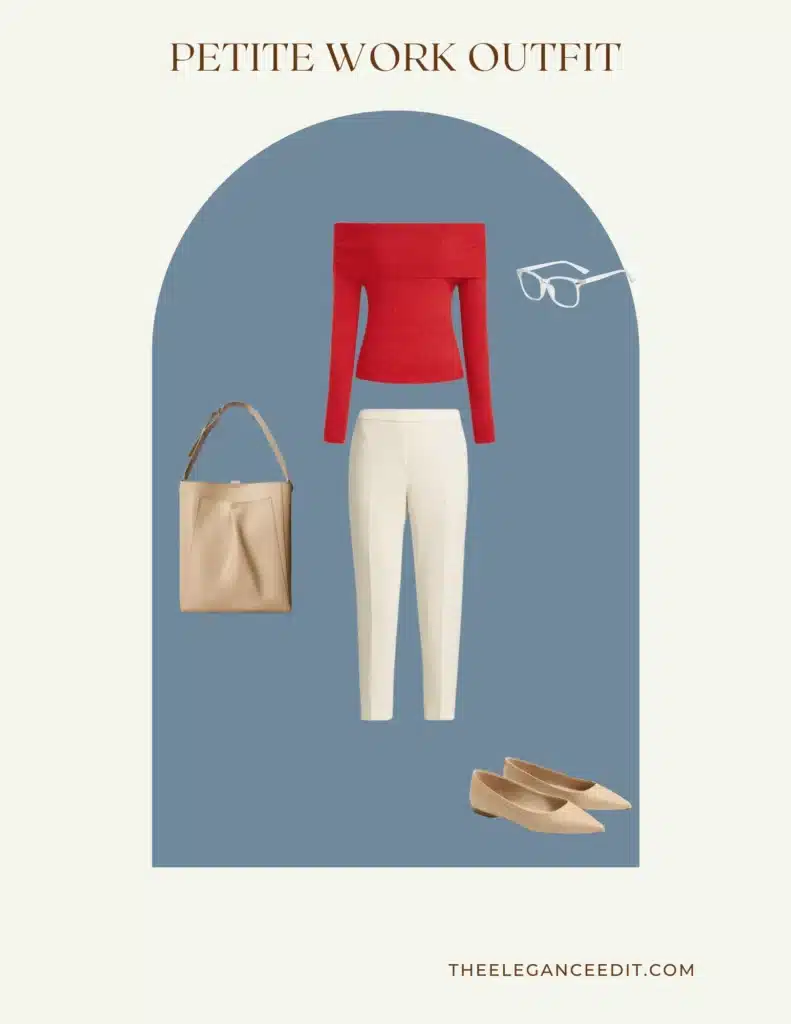 Petite Work Outfit Idea with sweater trousers and flats