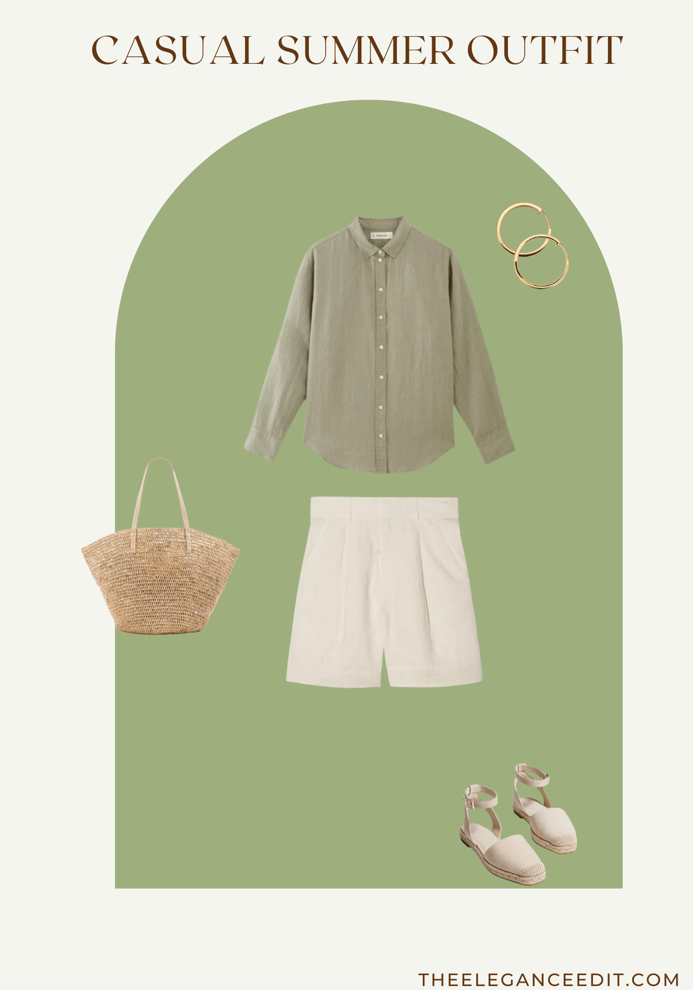 Summer Casual Outfit with linen shorts and espadrilles