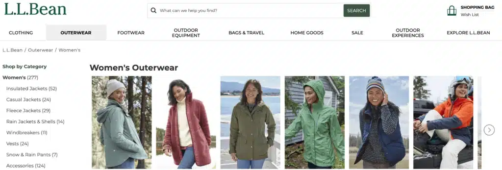 L.L. Bean womens outerwear featuring vests and jackets