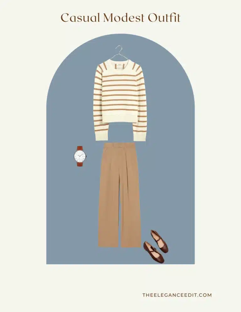 Casual Modest Outfit with striped sweater and trousers