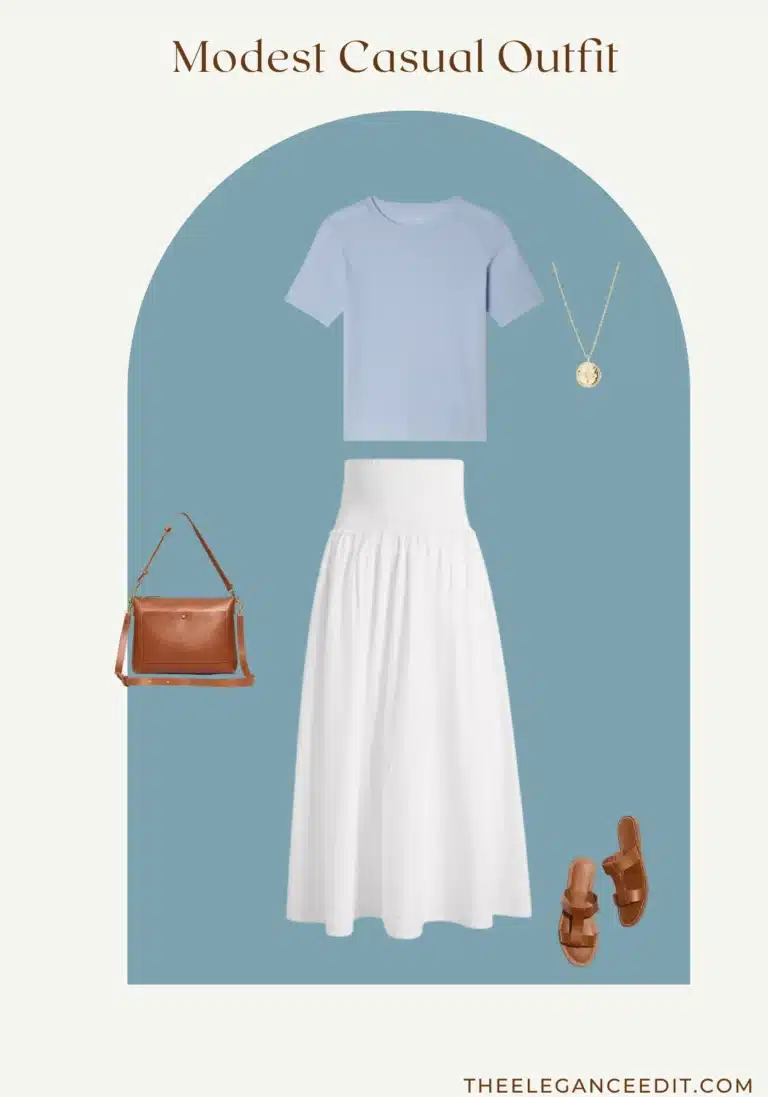 Modest casual outfit for summer with maxi skirt and cotton t-shirt
