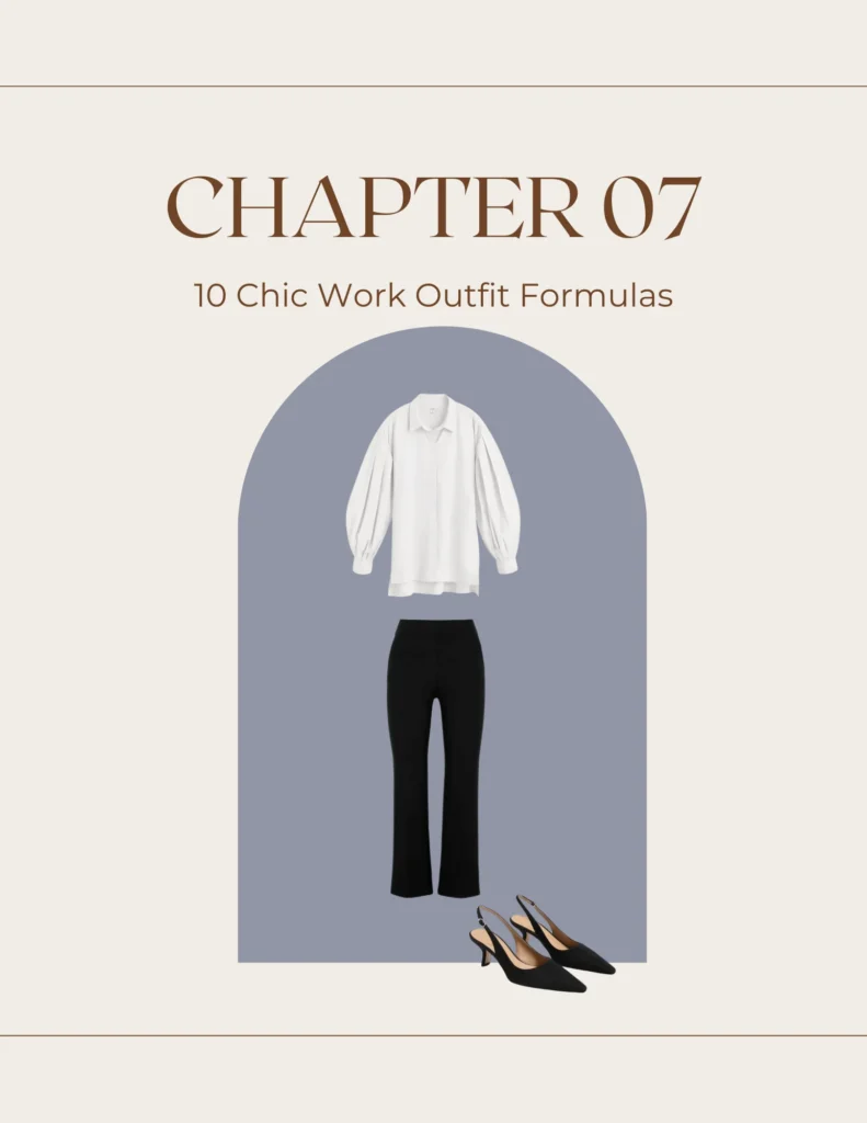 Work Capsule Wardrobe E-book page showcasing work outfit formulas