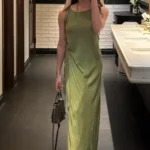 modest silk dress with sandals