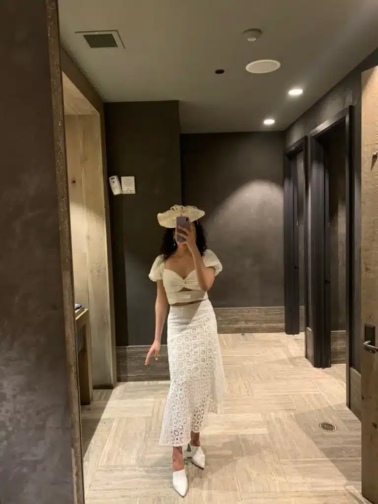white skirt and top outfit for derby