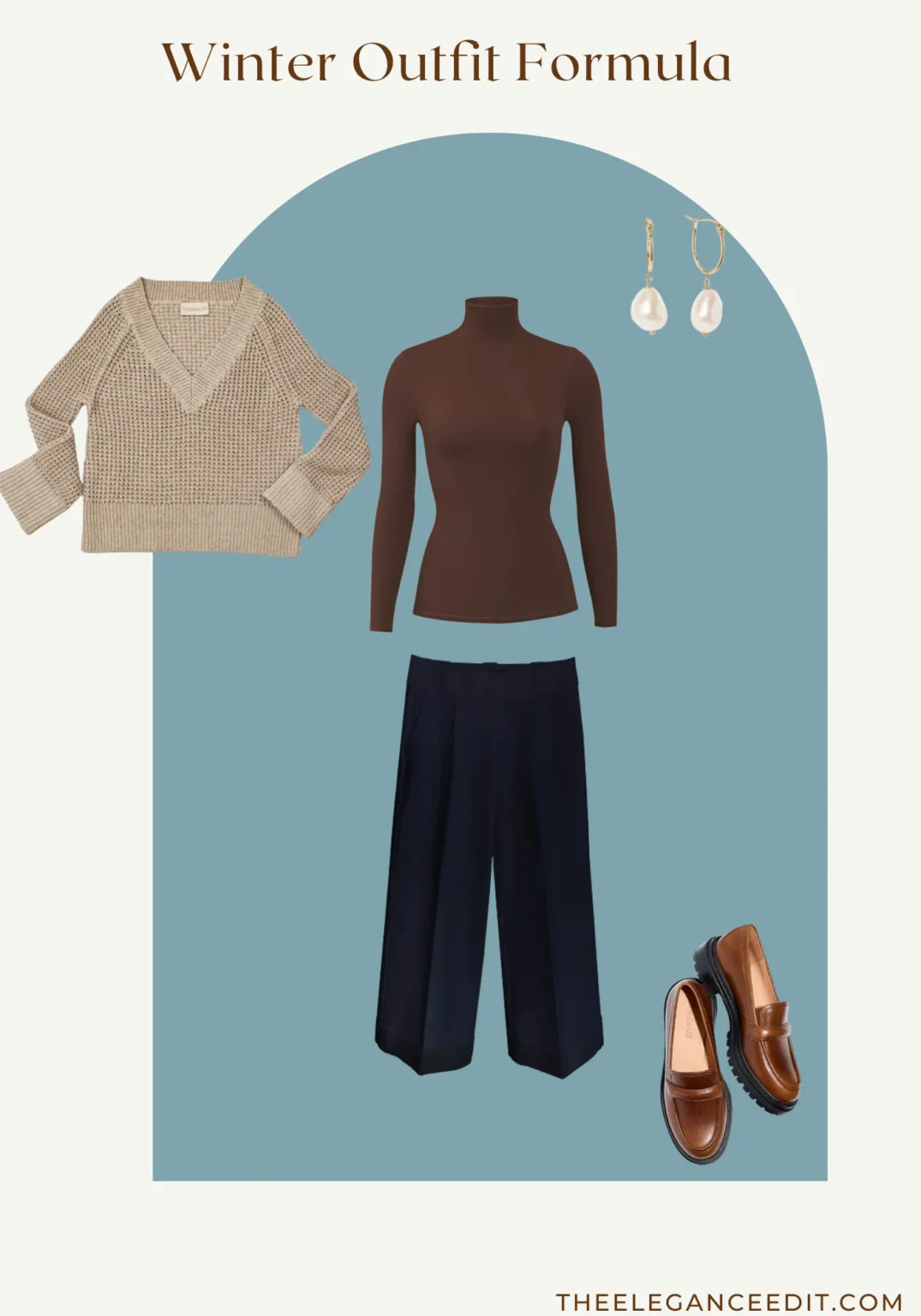 Office Winter Outfit Formula Turtleneck with trousers and loafers