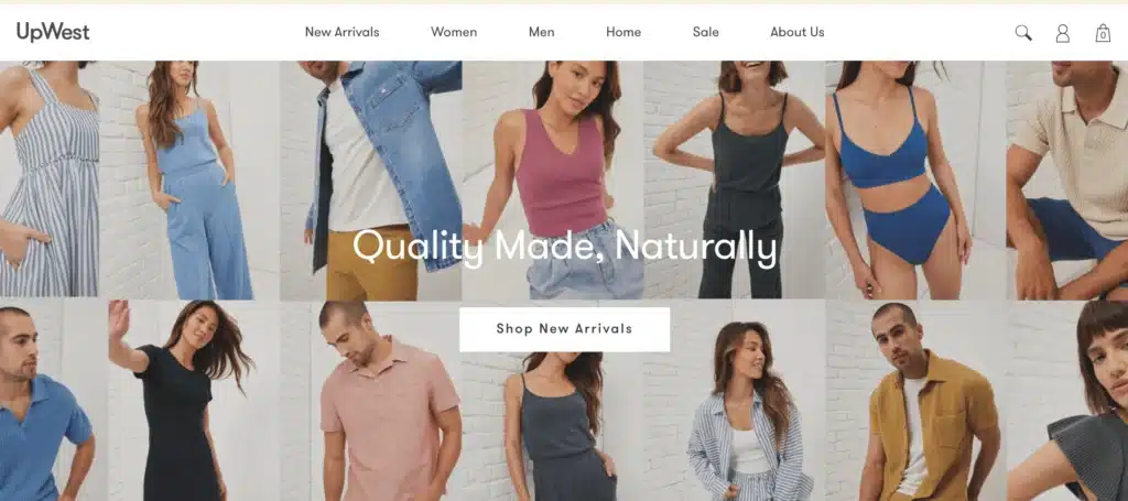 UpWest Clothing homepage, brand like Quince