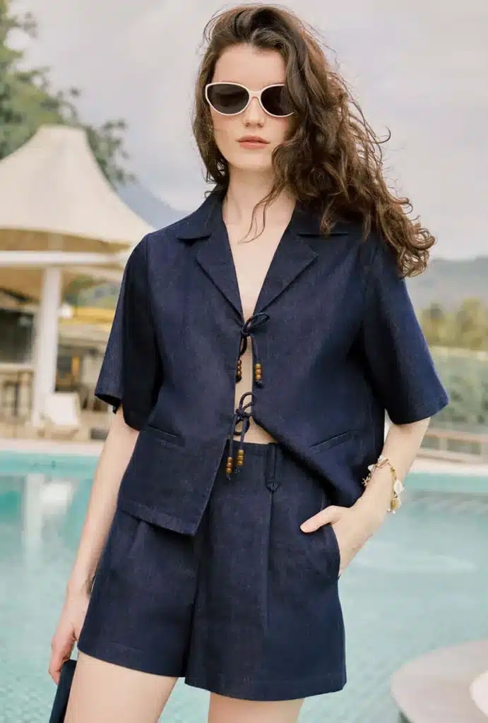 Model in Petite Studio Cotton Nadia Blouse