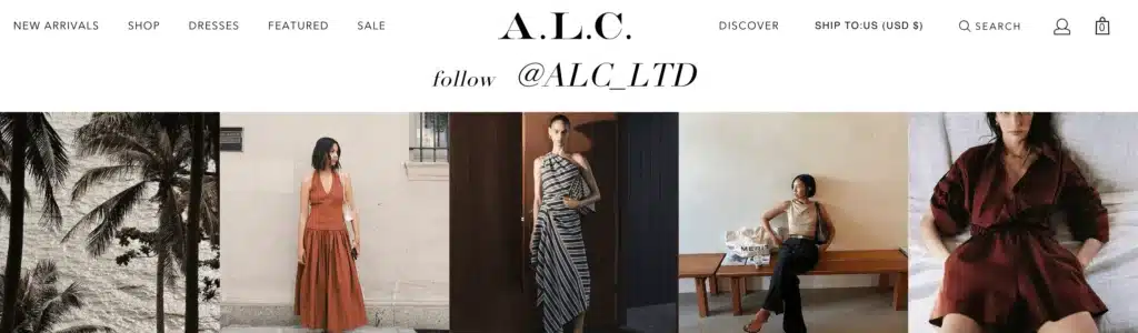 A.L.C. homepage showing women in linen dresses