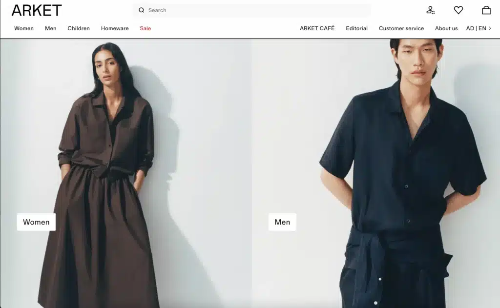 Arket mens and women's clothing homepage