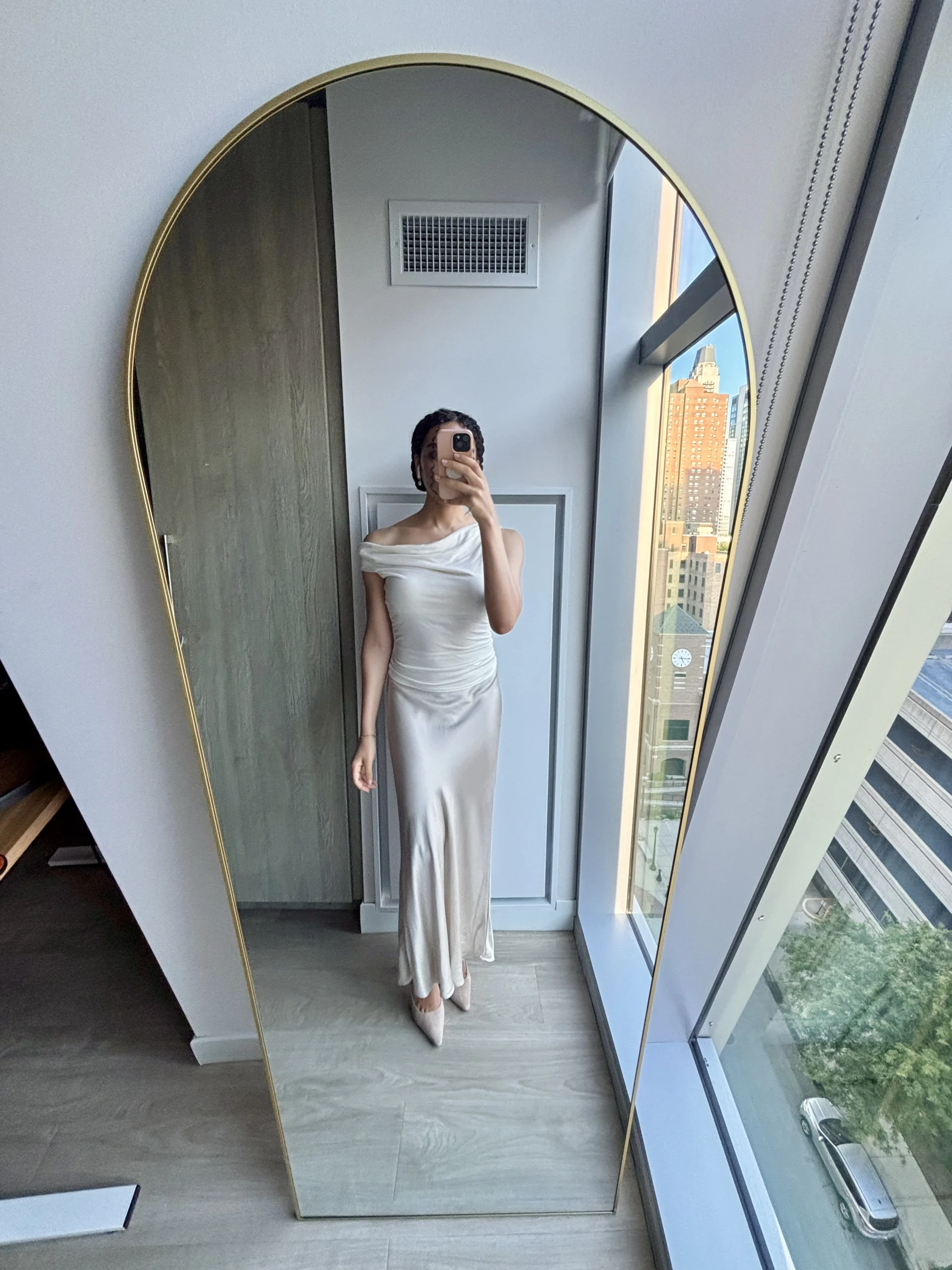 Quince Review woman in silk maxi skirt