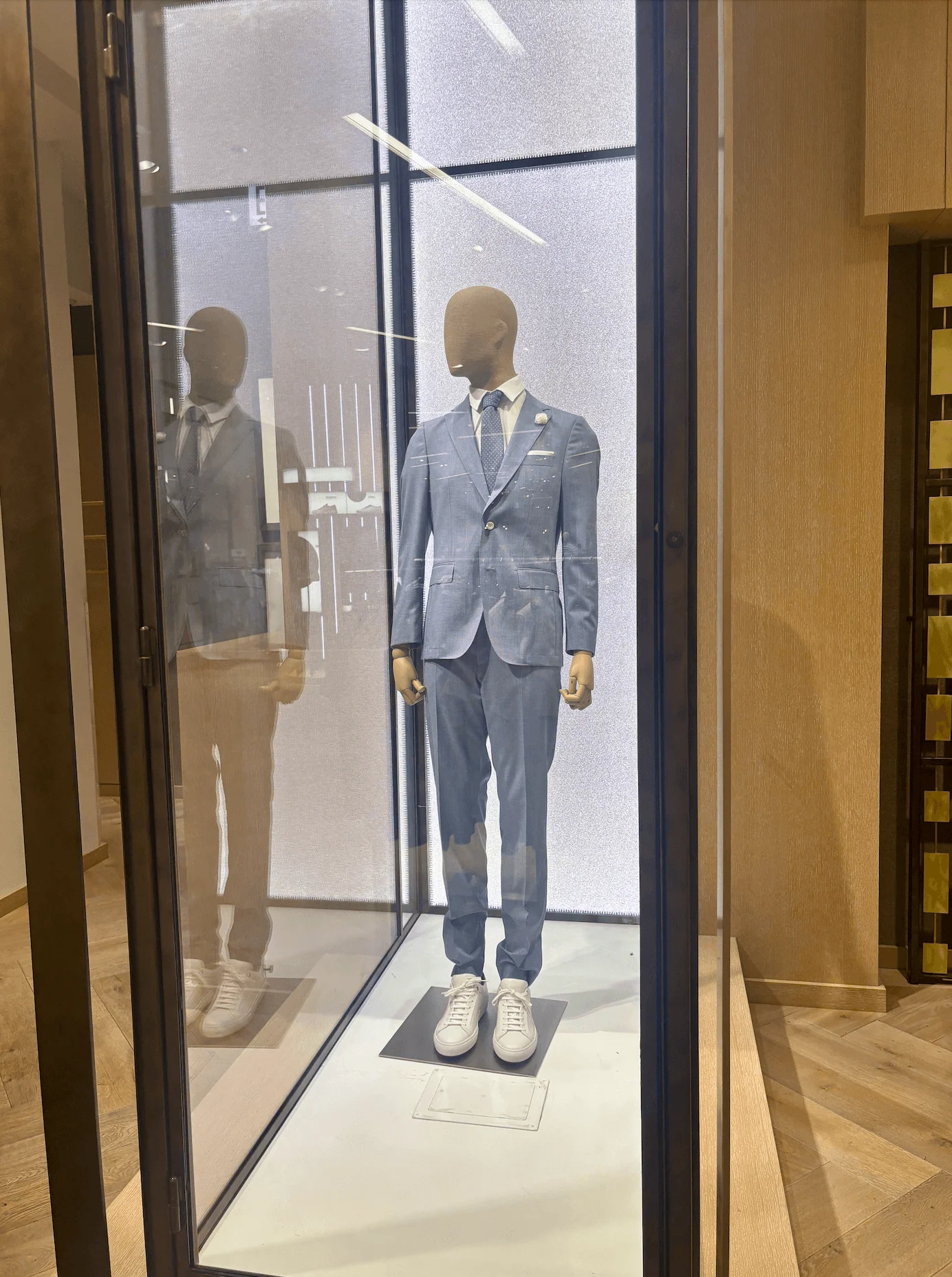 mannequin in tailored light blue suit