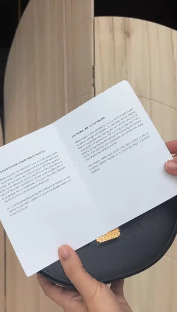 leather bag care isntructions card