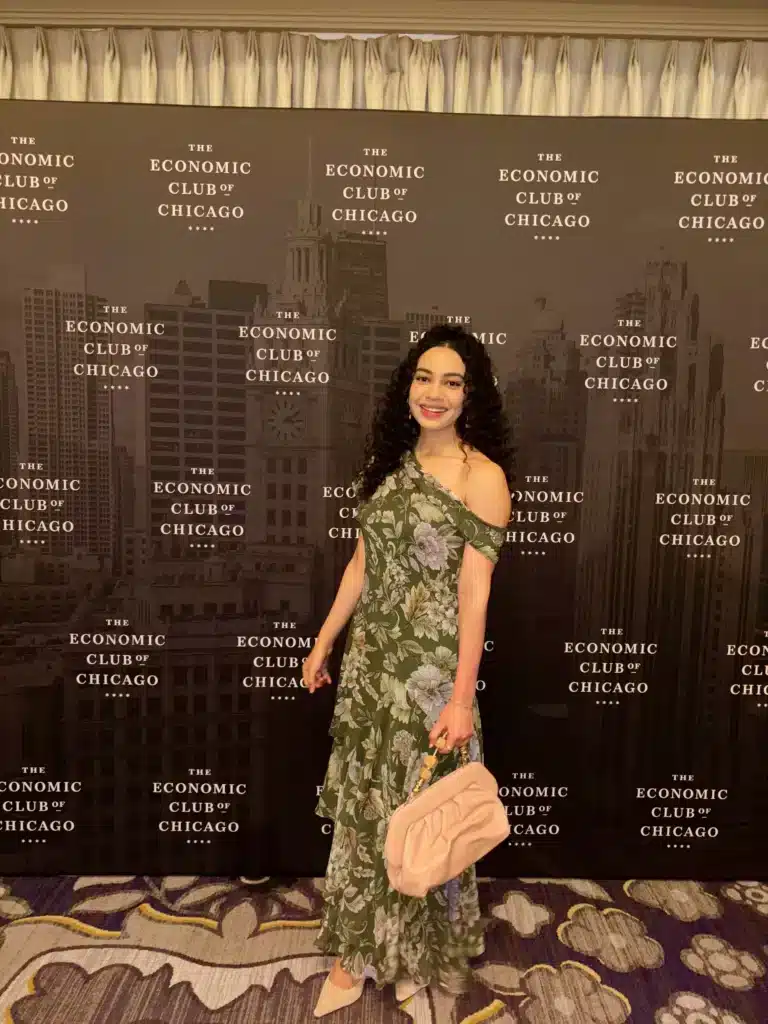 woman in Ralph Lauren Rent the Runway dress