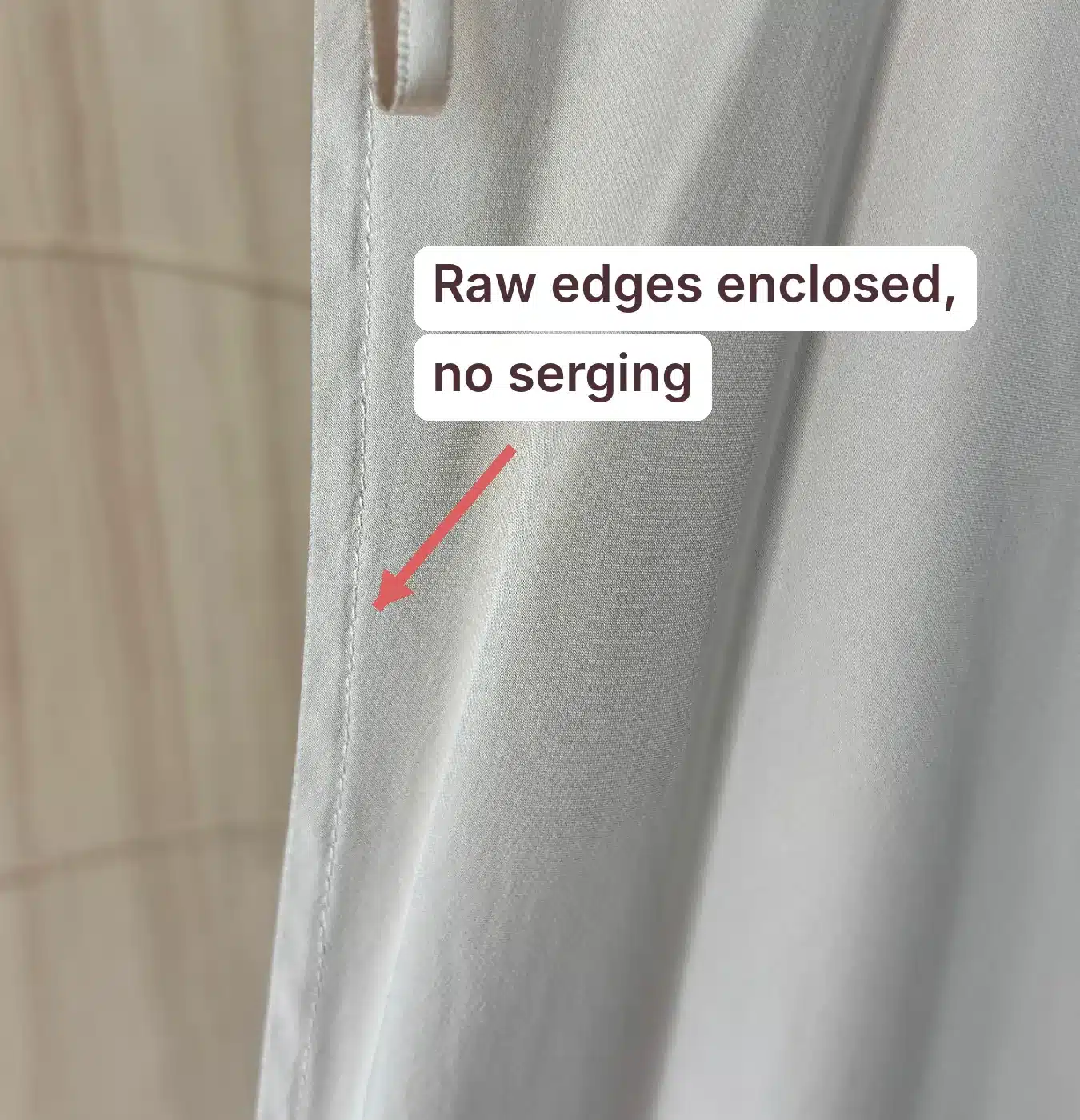Inside seam of a Quince silk skirt, a French seam with the raw edges enclosed